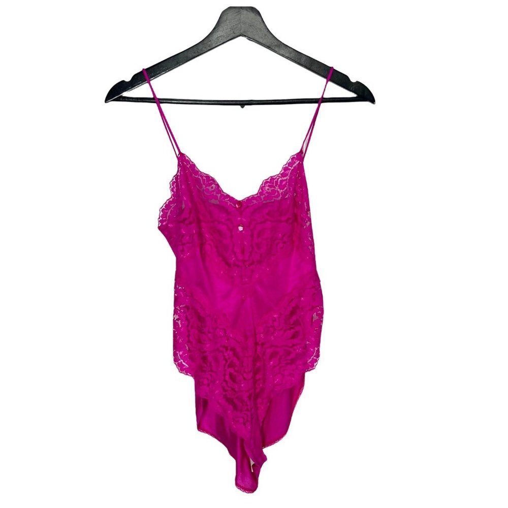 Vintage 90s Pink Spaghetti Strap Lace Nylon Negligee Small